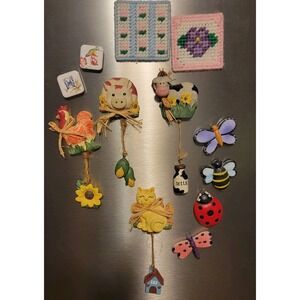 Vintage Magnets Lot 23 Farm Animal, Cats, Homemade, Resin Magnets, Cow, Rooster